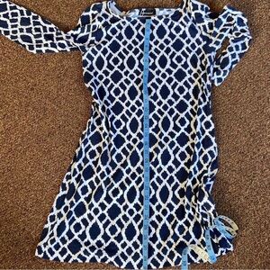 Hourglass Lily tunic, mini dress or top in navy and white. Softer than soft.